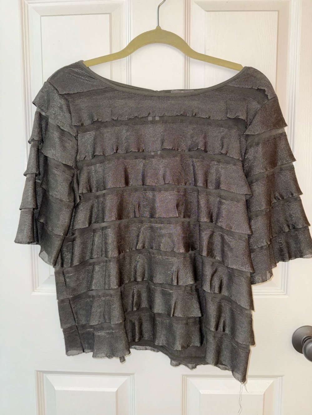 Women’s Anthropologie  Metallic Moss Green Ruffle Layered Top